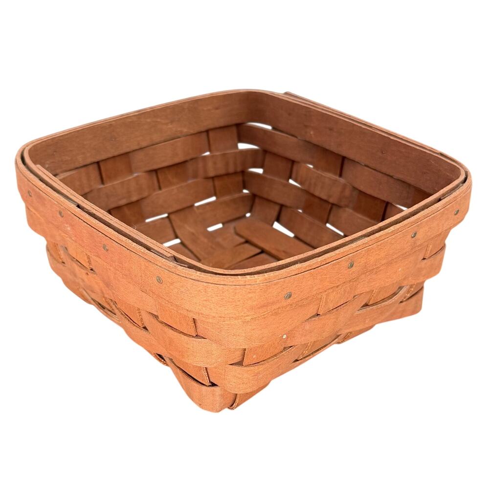 Longaberger Square Basket Walnut Stain Woven Wood Dresden Ohio USA Vintage